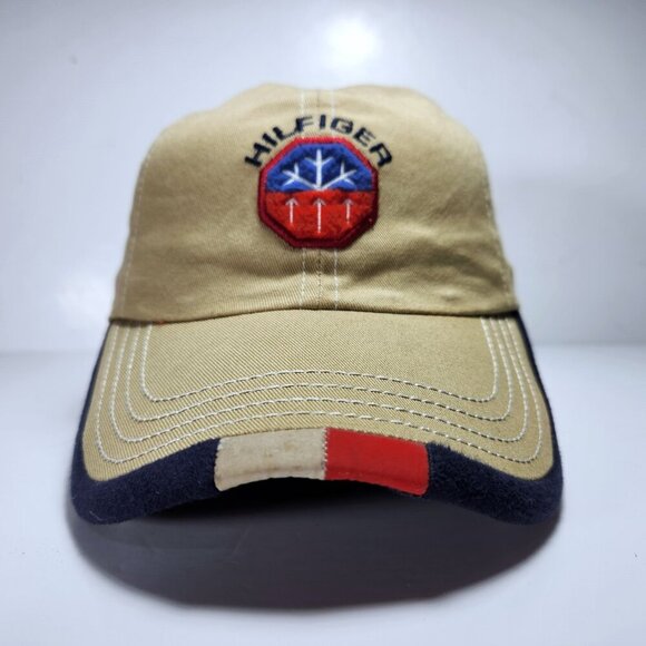 Vintage 90s Tommy Hilfiger Hat Cap Ski Logo Embroidered Detail Hook & Loop Beige - Picture 5 of 12